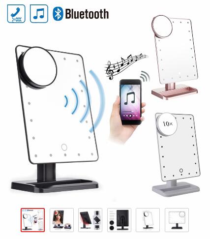 Gadgetscn Bluetooth Speaker Led Makeup Mirror Smart Musical 20 Lights Touch Screen Adjustable Vanity Makeup Mirror With 10x Magnifier Gg6261117 Gadgetscn