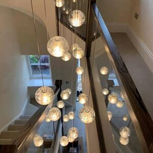 Stair chandelier long rope hanging crystal glass ball chandelier creative meteor shower restaurant interior decoration bar