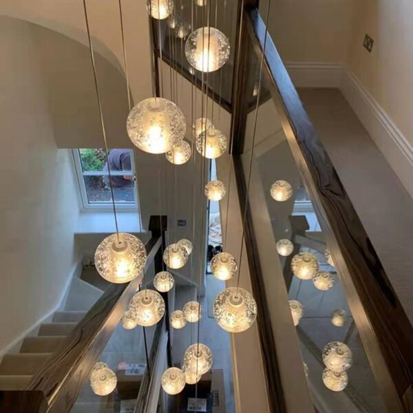 Stair chandelier long rope hanging crystal glass ball chandelier creative meteor shower restaurant interior decoration bar