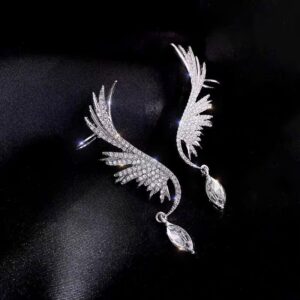 Luxury Crystal Angle Wing Dangle Earrings For Women Korean Ear Cuff Silver Color Gilrs Piercing Earing Fashion Jewerly 2020 New