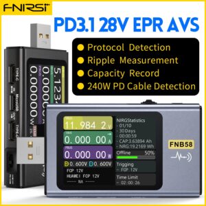 FNIRSI-FNB58 USB Tester Voltmeter Ammeter TYPE-C Fast Charge Detection Trigger Capacity Measurement Ripple Measurement